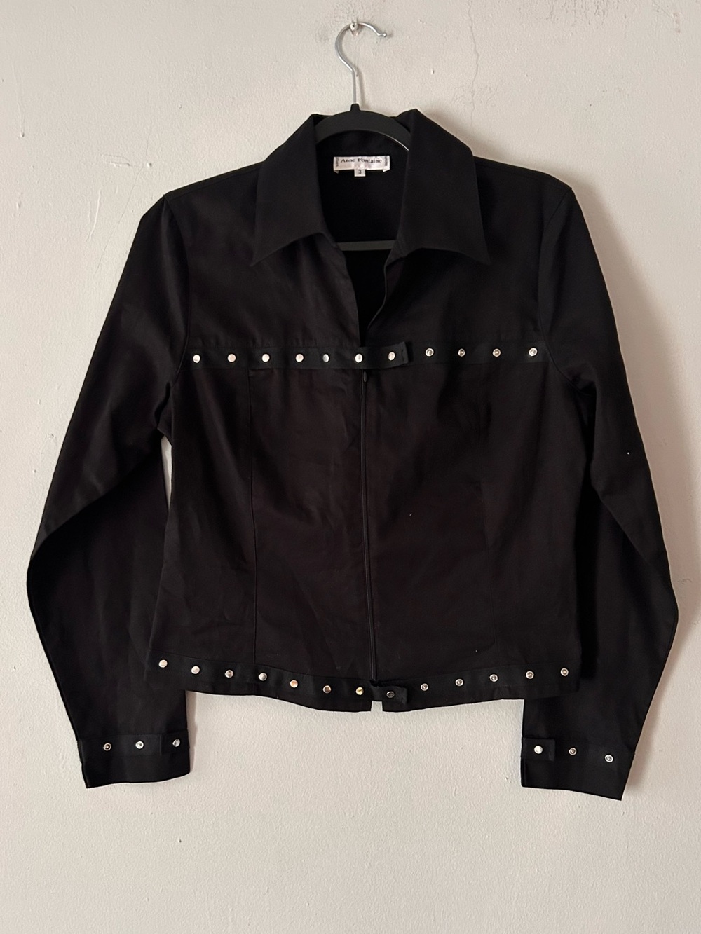Anne Fontaine Studded Shirt Longsleeve V-Neck Top Black Size 3